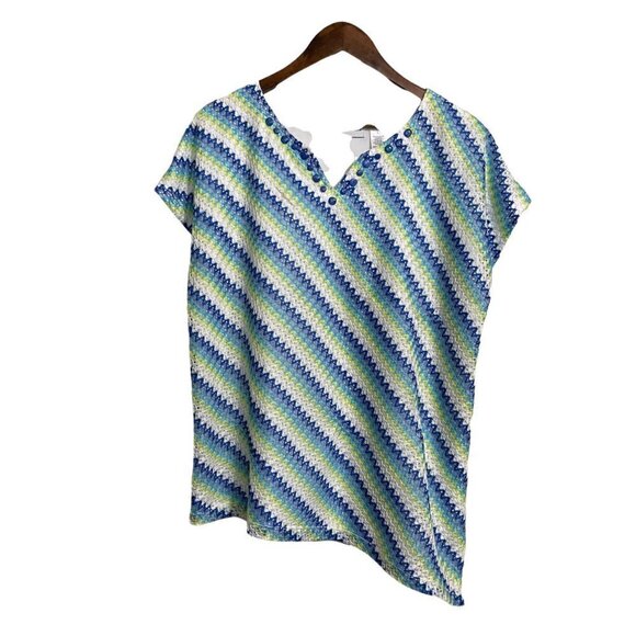 Alfred Dunner Womens Blue Crochet Asymmetrical Beaded Embellished Blouse Small - Picture 1 of 7